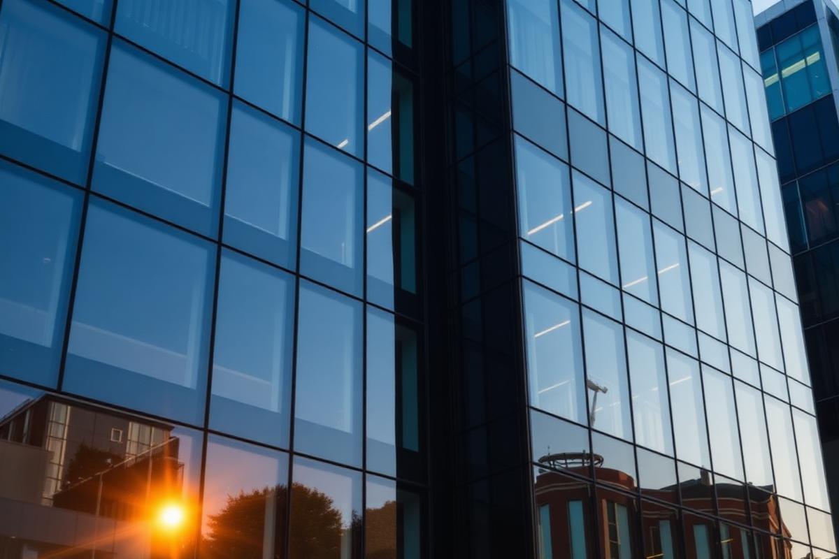 Moderne Bürofassade einer Immobilienverwaltung