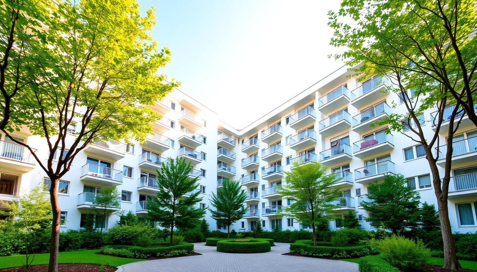 Modernes Mehrfamilienhaus mit begrüntem Innenhof