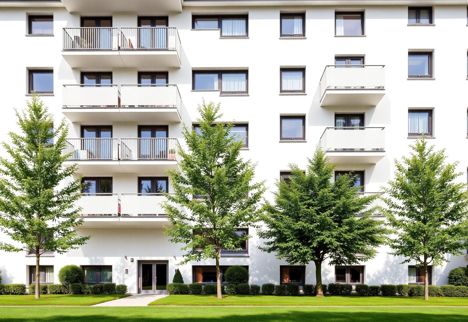 Modernes Mehrfamilienhaus mit Balkonen und Grünanlage